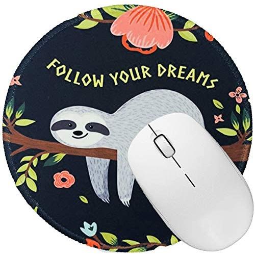 Non Slip Rubber Mouse Pad Beautiful Pattern Desktop 7.9in X7.9in Small Size Computer PC Round Mouse Mat (Baby Sloth)