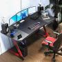 BOSSIN Gaming Desk 63 Inch Z Shaped Computer Desk Racing Style Office Table Gamer Pc Workstation Game Station with Free Mouse Pad, Handle Rack, Cup Holder and Headphone Hook(63inch, Red)
