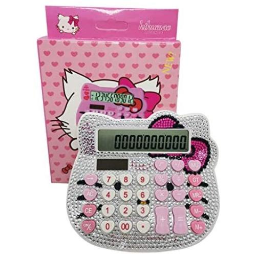 Cute Desk Calculator Cartoon Hellokitty Office Calculator Beauty Rhinestone Calculators Large Display Best Accounting Calculators, Battery Solar Calculator Desktop Calculatos Womens (White)