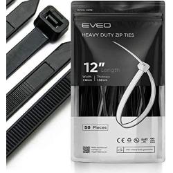 12 inch Zip Ties Heavy Duty - Black Zip Ties | Cable Ties Straps & Zipties - Plastic Ties Wire Ties Wraps for Cables