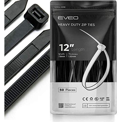 12 inch Zip Ties Heavy Duty - Black Zip Ties | Cable Ties Straps & Zipties - Plastic Ties Wire Ties Wraps for Cables