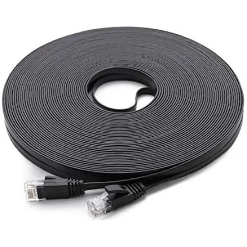 Cat 6 Ethernet Cable 100 ft (at a Cat5e Price but Higher Bandwidth) Flat Internet Network Cable - Cat6 Ethernet Patch Cable Short - Black Computer LAN Cable + Free Cable Clips and Straps