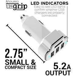 Aduro 4 Port Car Charger USB Adapter, 12V Fast Car Charger USB Adapter Power Station 5.2A/26W Output (White)