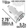 Aduro 4 Port Car Charger USB Adapter, 12V Fast Car Charger USB Adapter Power Station 5.2A/26W Output (White)
