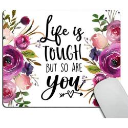 Smooffly Quote Mousepad, Floral Mouse Pad, Inspirational Quote Mouse Pad - Life is Tough but so are You