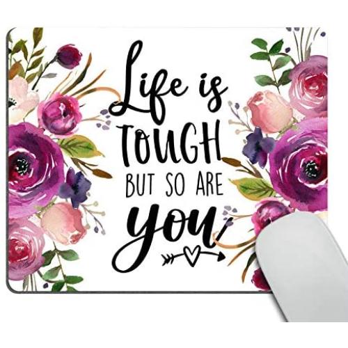 Smooffly Quote Mousepad, Floral Mouse Pad, Inspirational Quote Mouse Pad - Life is Tough but so are You