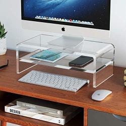 Egchi Clear Acrylic Monitor Stand 2 Tier, 5.5 Inches High Monitor Riser, Desk Organizer Shelf for Multi Media Computer PC Storage Laptop