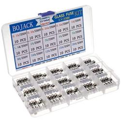 BOJACK 15 Values 150 pcs Fast Blow Glass Fuses Assortment Kit 5x20 mm 250 V 0.1 0.2 0.25 0.5 1 1.5 2 3 4 5 8 10 12 15 20 A packag in a Clear Plastic Box