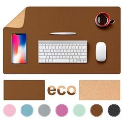 TESOBI Large Natural Cork & Leather Desk Pad, Double-Sided Desk Protector, Smooth Surface Mouse Pad, Waterproof Desk Mat for Office/Home/Gaming (24'' x 14'' Grayish Brown)