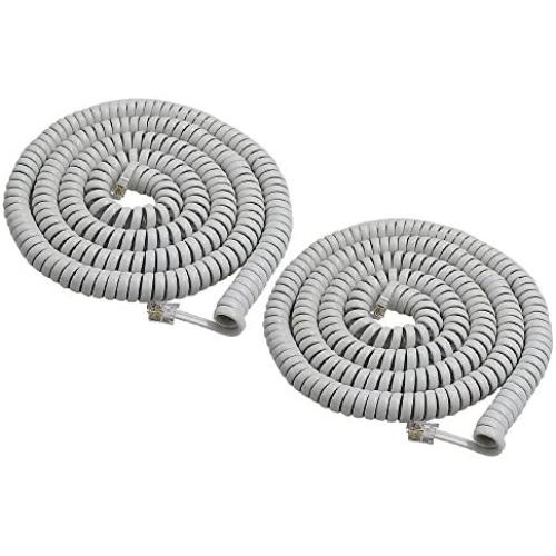 SHONCO 2 Pack White Coiled Telephone Handset Cord 23 Ft Uncoiled / 3 ft Coiled Landline Telephone Accessory
