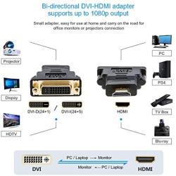 HDMI to DVI Adapter, CableCreation [2-Pack] Bi-Directional HDMI Male to DVI Female Converter, 1080P DVI to HDMI Conveter, 3D for PS3,PS4,TV Box,Blu-ray,Projector,HDTV,0.15M Black