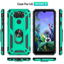 YZOK for LG Aristo 5 Case,with HD Screen Protector,LG Phoenix 5,Fortune 3,Risio 4 Case,[Military Grade] Ring Car Mount Kickstand Hybrid Hard PC Soft TPU Shockproof Protective Case for LG K8x (Teal)