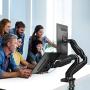 HUANUO Dual Monitor Stand - Adjustable Spring Monitor Desk Mount Swivel Vesa Bracket with C Clamp, Grommet Mounting Base for 17 to 27 Inch Computer Screens - Each Arm Holds 4.4 to 14.3lbs