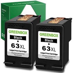 GREENBOX Remanufactured 63 Black Ink Cartridge Replacement for HP 63XL 63 XL Used in HP OfficeJet 3830 5255 5258 Envy 4520 4512 4513 4516 DeskJet 1112 1110 3630 3632 3634 2132 Printer (2 Black)