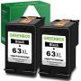 GREENBOX Remanufactured 63 Black Ink Cartridge Replacement for HP 63XL 63 XL Used in HP OfficeJet 3830 5255 5258 Envy 4520 4512 4513 4516 DeskJet 1112 1110 3630 3632 3634 2132 Printer (2 Black)