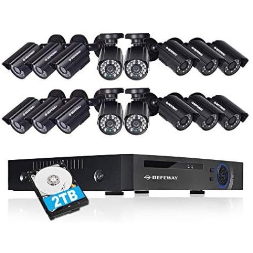 DEFEWAY 16 Channel Security Camera System,1080P Lite 16CH Surveillance DVR Recorder System, 16 x 720P Weatherproof Indoor Outdoor Cameras with Night Vision, Pre-Installed 2TB Hard Drive,Remote Access