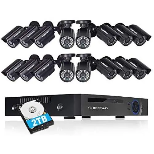 DEFEWAY 16 Channel Security Camera System,1080P Lite 16CH Surveillance DVR Recorder System, 16 x 720P Weatherproof Indoor Outdoor Cameras with Night Vision, Pre-Installed 2TB Hard Drive,Remote Access