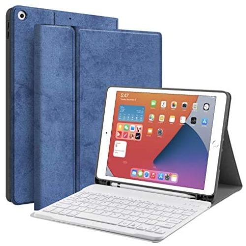 Keyboard Case for iPad 10.2 8th 7th Generation - JUQITECH Smart Case with Wireless Keyboard iPad 10.2'' 8th 2020 7th 2019 Slim Tablet Detachable Bluetooth Keyboard Stand Cover with Pencil Holder, Blue