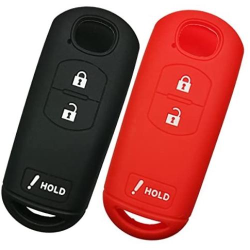 Alegender Qty(2) 3 Buttons Full Protector Rubber Smart Key Cover Jacket Keyless Protector Holder for Mazda 3 6 CX3 CX5 CX7 CX9 SPEED3 Smart Key Fob Black Red