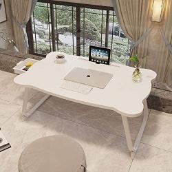 MJUNM Laptop Desk, Lap Desk Bed Table Tray for Eating Writing Foldable Desk with iPad Slots for Adults/Students/Kids, Adjustable Notebook Stand with Drawer, Card Slot and Cup Holder, White