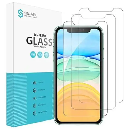 Syncwire Screen Protector for iPhone 11, iPhone XR (3-Pack), Anti-Fingerprint Tempered Glass Screen Protector (9H Hardness, 6X Stronger, Installation Frame, Bubble Free) [Not Edge to Edge]