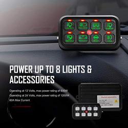 Auxbeam 8 Gang LED Switch Panel Automatic Dimmable Slim Touch Control Panel Box with Harness and Label Stickers for Car Marine Boat Caravan - Green Backlight