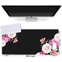 iLeadon Desk Pad Protector, Large Gaming Mouse Pad 35.1 x 15.75-inch 2.5mm Thick, Cute Desk Decor, Office Desk Writing Pad with Non-Slip Rubber Base for Home Office Work Accessories, Peony Flower