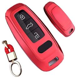 Royalfox(TM) 3 Buttons Soft TPU Smart keyless Remote Key Fob case Cover Shell for Audi New Smart Key,2019 Audi A6 A6L A7, 2018 2019 A8, (red)
