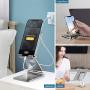 Cell Phone Stand Holder Adjustable Increase Fully Foldable Thick Aluminum Desktop Cradle Dock with Anti-Slip Base and Convenient Charging Port for iPhone for Bedside Table, Ofice, Desk-Silver