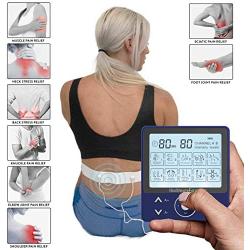 10 Modes Best Muscle Stimulator tens EMS nmes Unit Machines Electric Electronic Pulse Massagers for Back Neck Shoulder Knee Legs Body Pain tmj Replacement Pads HealthmateForever PRO10AB2C (Blue)