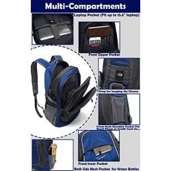 Backpack for School College Student Sturdy Bookbag Travel Business with USB Charging Port Laptop compartment Chest Straps Anti Theft Night Light Reflective (Blue)