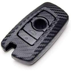 TANGSEN Smart Key Fob Personalized Case Protective Cover for BMW 1 3 4 5 6 7 Series GT3 GT5 M5 M6 X3 X4 3 4 Button Keyless Entry Remote 3D Twill Weave Carbon Fiber ABS Plastic Emboss