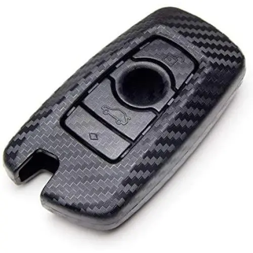 TANGSEN Smart Key Fob Personalized Case Protective Cover for BMW 1 3 4 5 6 7 Series GT3 GT5 M5 M6 X3 X4 3 4 Button Keyless Entry Remote 3D Twill Weave Carbon Fiber ABS Plastic Emboss