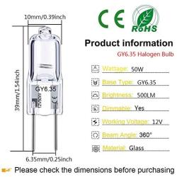 GY6.35 Halogen Bulb 50W Dimmable, Q50/CL/GY6/12V/T3/T4 JC Type GY6.35/G6.35 Bi-pin Base, AC/DC 12V, Warm White 2700K (10 Pack)