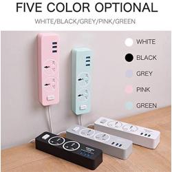 AIAI USB Surge Protector Power Strip 1.8 Meters Line 2500w 2 Outlet 3 USB Ideal for Computers, Home Theatre, Appliances, Office Equipment and More (02B, Green)