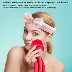 Makeup Remover Cloth 3 Pack + Spa Hairband 1 Pack - Reusable Microfiber Towel, Move Makeup Instantly, Suitable for All Skin Types, Spa Headband Bowknot Makeup Shower Headbands for Washing Face Shower Spa