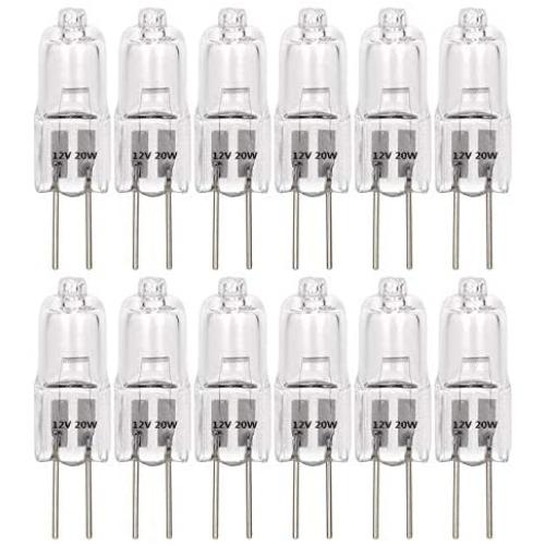 12 Pack, G4 Halogen Light Bulb , T3 JC Type Clear 20W 12V AC/DC Bi-Pin Bulb for Landscape Lighting,Accent Lights, Track Lighting,Under Cabinet Puck Light, Chandeliers,360°Beam Angle/Warm White