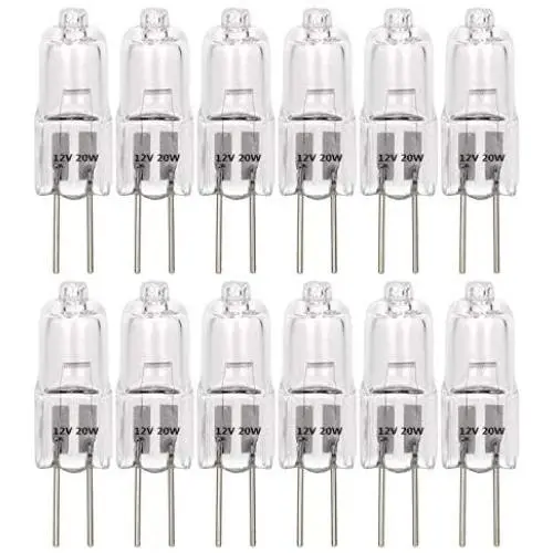 12 Pack, G4 Halogen Light Bulb , T3 JC Type Clear 20W 12V AC/DC Bi-Pin Bulb for Landscape Lighting,Accent Lights, Track Lighting,Under Cabinet Puck Light, Chandeliers,360°Beam Angle/Warm White