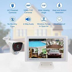 CasaCam VS2104 8-CH Wireless NVR with 10.1'' LCD & 4x1296p (3MP) FHD Cameras, AC Powered, 1TB HDD Installed