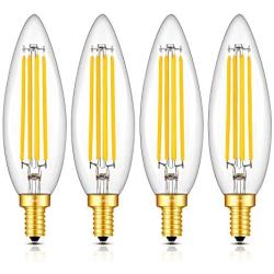 OMAYKEY 8W Lengthened LED Candelabra Bulb 3000K Soft White, 80W Equivalent 800LM Dimmable, E12 Base Vintage Edison B11 Lengthened Candle Clear Glass LED Chandelier Light Bulbs, Pack of 4