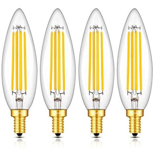 OMAYKEY 8W Lengthened LED Candelabra Bulb 3000K Soft White, 80W Equivalent 800LM Dimmable, E12 Base Vintage Edison B11 Lengthened Candle Clear Glass LED Chandelier Light Bulbs, Pack of 4