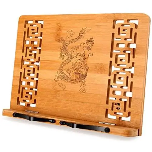 MEGREZ Bamboo Foldable Book Stand (13.2 x 9.4 inch) Reading Frame Rest holder Cookbook Cook Stand/Tablet PC textbook/Music Document Stand/Desk Bookrest with Retro Hollow, Dragon MEGREZ Bamboo Foldable Book Stand (13.2 x 9.4 inch) Reading Frame Rest holder Cookbook Cook Stand/Tablet PC textbook/Music Document Stand/Desk Bookrest with Retro Hollow, Dragon