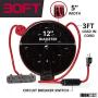 30Ft Retractable Extension Cord Reel with Breaker Switch & 3 Electrical Power Outlets - 16/3 SJTW Durable Red Cable - Perfect for Hanging from Your Garage Ceiling