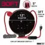 30Ft Retractable Extension Cord Reel with Breaker Switch & 3 Electrical Power Outlets - 16/3 SJTW Durable Red Cable - Perfect for Hanging from Your Garage Ceiling