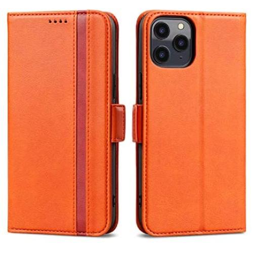 Rssviss for iPhone 12 Pro Max Case 6.7'', Protective Leather Wallet Shockproof Magnetic Flip Phone Cover with Card Slots and Stand for iPhone 12 Pro Max 6.7''-Orange