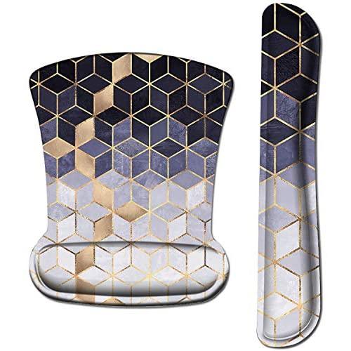 iLeadon Keyboard Wrist Rest Pad and Mouse Wrist Rest Support Mouse Pad Set, Non Slip Rubber Base Wrist Support with Ergonomic Raised Memory Foam for Easy Typing & Pain Relief, Abstract Cubes