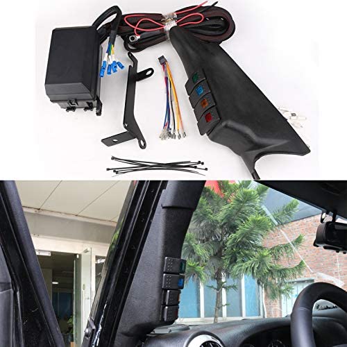 HOZAN Left-Hand-Drive A-Pillar Switch Pod with 4 Rocker Switch Power up to 4 LED Offroad Lights and Accessories Compatible with Jeep Wrangler JK 2011-2017