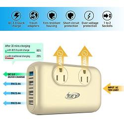Power Converter Key Power 230W Step Down 220V/240V to 110V/120V Voltage Converter, International Travel Adapter for Hair Clippers/Trimmers/Curling Iron Wand, CPAP-Use USA Electronics Overseas