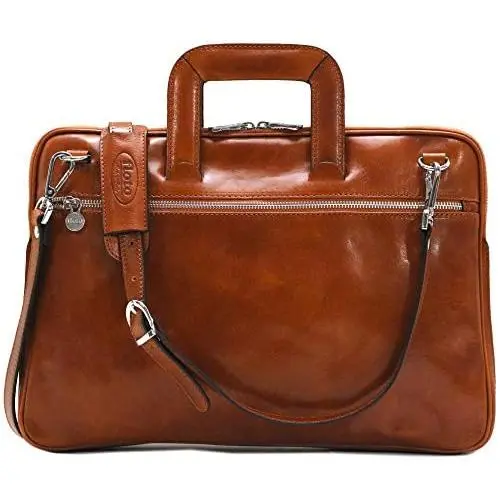 Floto Firenze Slim Leather Briefcase Attache Messenger Bag Small