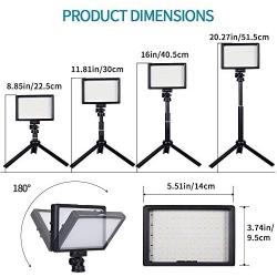 Dimmable 5600K USB LED Video Light with Adjustable Tripod Stand/Color Filters for Tabletop/Low Angle Shooting, Colorful LED Lighting, Product Portrait YouTube Video Photography（2 Packs ）